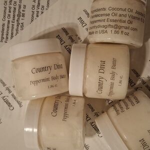 Five- 1.86 oz Country Diva brand Body Butter Sample Peppermint Scented